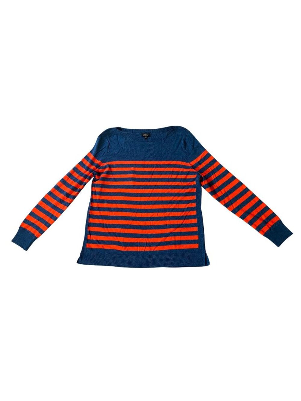 Talbots Womens XL Blue & Orange Striped Merino Wool Sweater Long Sleeve XL